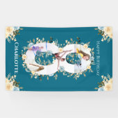 Banderoles 8e anniversaire Turquoise Fleur photo Collage bleu (Horizontal)
