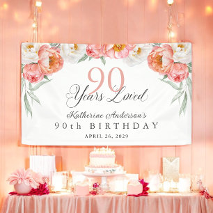 Banderoles 90 ans Pêche aimée Florale 90e anniversaire