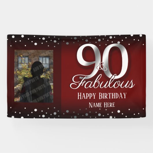Banderoles 90 et fabuleuse photo Confetti d'anniversaire (Horizontal)