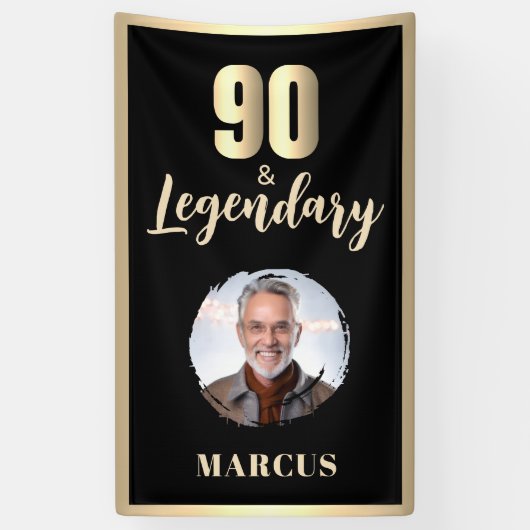 Banderoles 90 & Legendary Photo 90th Birthday Gold (Vertical)