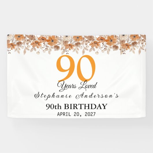 Banderoles 90 Years Loved Peach Floral 90th (Horizontal)