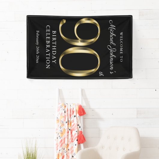 Banderoles 90e anniversaire Black Gold Elegant Welcome Party (En situation)