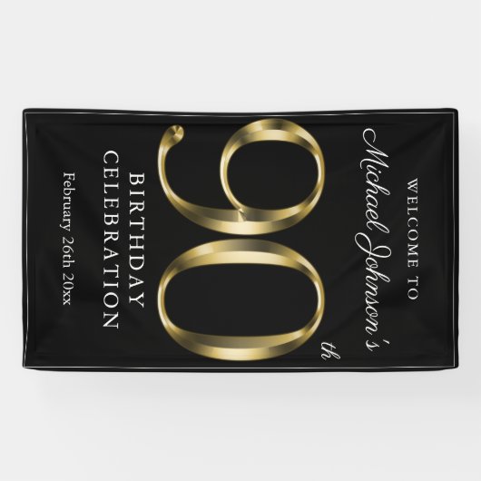 Banderoles 90e anniversaire Black Gold Elegant Welcome Party (Horizontal)