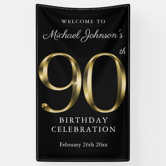 Banderoles 90e anniversaire Black Gold Elegant Welcome Party (Vertical)