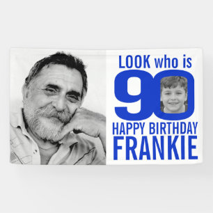 Banderoles 90e anniversaire bleu look 90 photo personnalisée