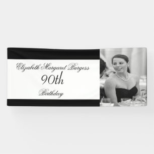 Banderoles 90e anniversaire Elegant Photo personnelle noir bl