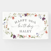 Banderoles 90e anniversaire Feminine Fleur sauvage Floral (Horizontal)