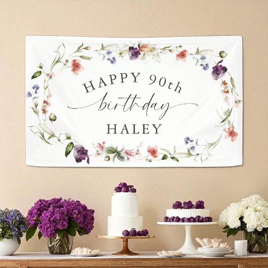 Banderoles 90e anniversaire Feminine Fleur sauvage Floral
