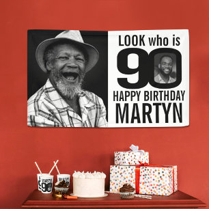 Banderoles 90e anniversaire mono look 90 photo personnalisée