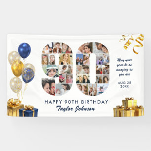 Banderoles 90e Anniversaire Numéro 90 Collage de photos Or Bl