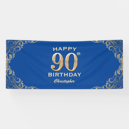Banderoles 90e anniversaire Parties scintillant bleue et or c (Horizontal)