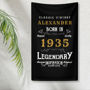 Banderoles 90e anniversaire personnalisé Né en 1935 Noir Vint