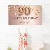 Banderoles 90e anniversaire rose or étoiles script ballon ros (En situation)