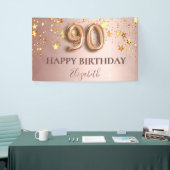 Banderoles 90e anniversaire rose or étoiles script ballon ros (Salon professionnel)
