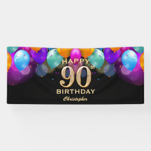 Banderoles 90e fête d'anniversaire Ballons noirs et or