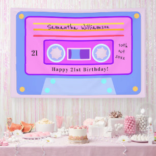 Banderoles 90's Pink Blue Pastel Cassette 21e fête d'annivers