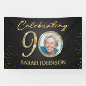 Banderoles 90th Birthday Banner, Black Gold Custom Photo  (Horizontal)