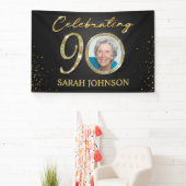 Banderoles 90th Birthday Banner, Black Gold Custom Photo  (Insitu)