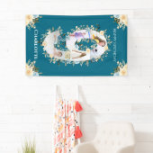 Banderoles 9e anniversaire Turquoise Fleur photo Collage bleu (En situation)