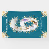 Banderoles 9e anniversaire Turquoise Fleur photo Collage bleu (Horizontal)