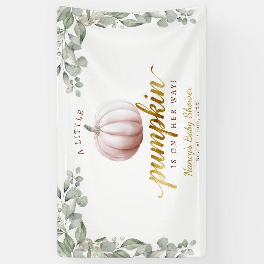 Banderoles A Little Pumpkin Fall Baby Shower Backdrop Banner (Vertical)