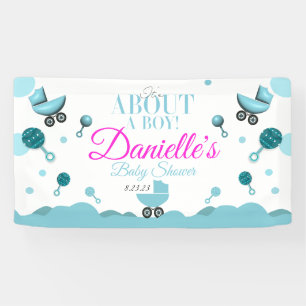 Banderoles À propos d'un garçon Baby shower Invitation Invita