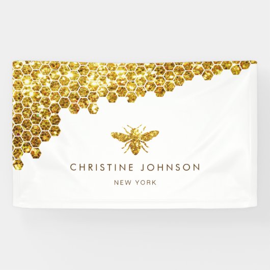 Banderoles abeille à parties scintillant en faux or (Horizontal)