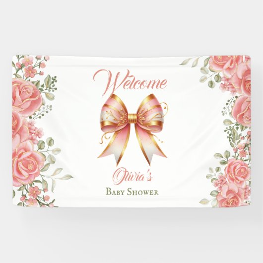 Banderoles Accueil Baby shower Bow rose (Horizontal)