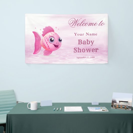 Banderoles Accueil Baby shower Poisson Rose (Salon professionnel)