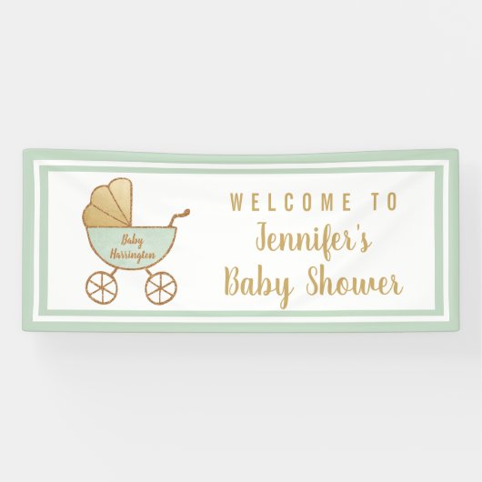 Banderoles Accueil Baby shower vert Retro Carriage Mint (Horizontal)