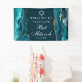 Banderoles Accueil Chic Turquoise Gold Bat mitzvah Party (En situation)
