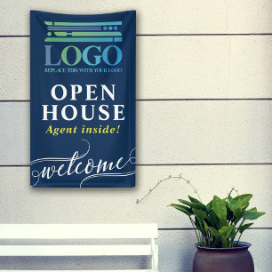 Banderoles Accueil Deep Blue Open House Logo de l'agent immob