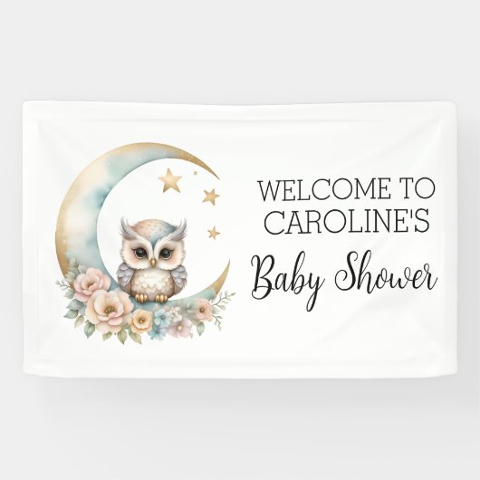 Banderoles Accueil du Baby shower Chouette Aquarelle Cute (Horizontal)
