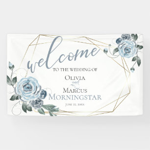 Banderoles Accueil du Mariage Floral bleu Dusty