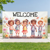 Banderoles Accueil ; Enfants avec fleurs (Dehors)