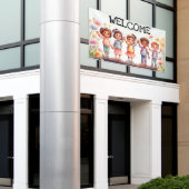 Banderoles Accueil ; Enfants avec fleurs (Bâtiment extérieur)