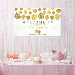 Banderoles Accueil Feuille de Monstera d'or moderne Baby show