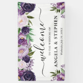 Banderoles Accueil Mariage de fleurs violettes et blanches (Vertical)