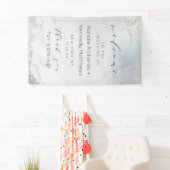 Banderoles Accueil Mariage en argent poli bleu Ombre Dusty (En situation)