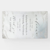 Banderoles Accueil Mariage en argent poli bleu Ombre Dusty (Horizontal)