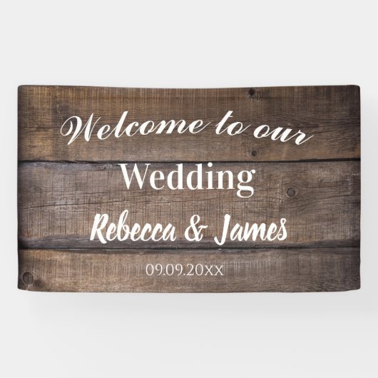 Banderoles Accueil Mariage en bois rustique simple (Horizontal)