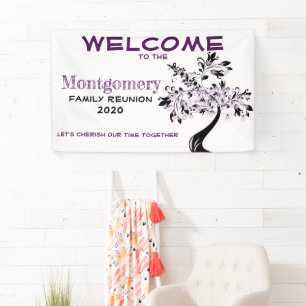 Banderoles Accueil personnalisé Famille Réunion Arbre mauve m