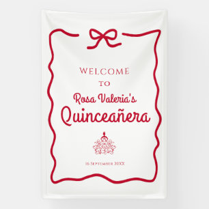 Banderoles Accueil Quinceaña blanc et rouge