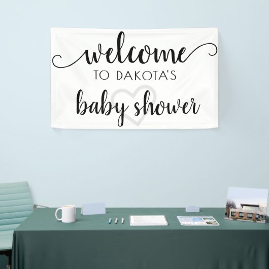 Banderoles Accueil simple | Coeur de script noir modifiable (Salon professionnel)