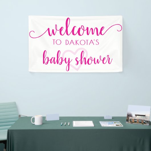 Banderoles Accueil simple | Coeur rose chaud Customisé (Salon professionnel)