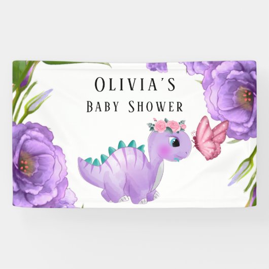 Banderoles Adorable Dinosaure Violet Baby shower Floral (Horizontal)