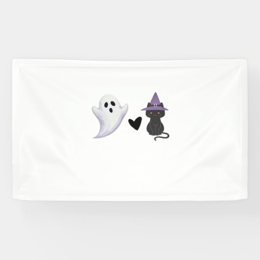 Banderoles Adorable Halloween Duo Friendly Ghost et Black Ca (Horizontal)