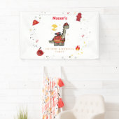 Banderoles Adorable pompier Dino anniversaire (En situation)