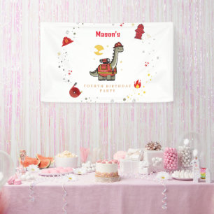 Banderoles Adorable pompier Dino anniversaire