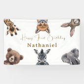 Banderoles Adorable Safari Forêt Animaux Anniversaire (Horizontal)